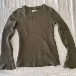 Madewell olive green ribbed bell sleeve long sleeve